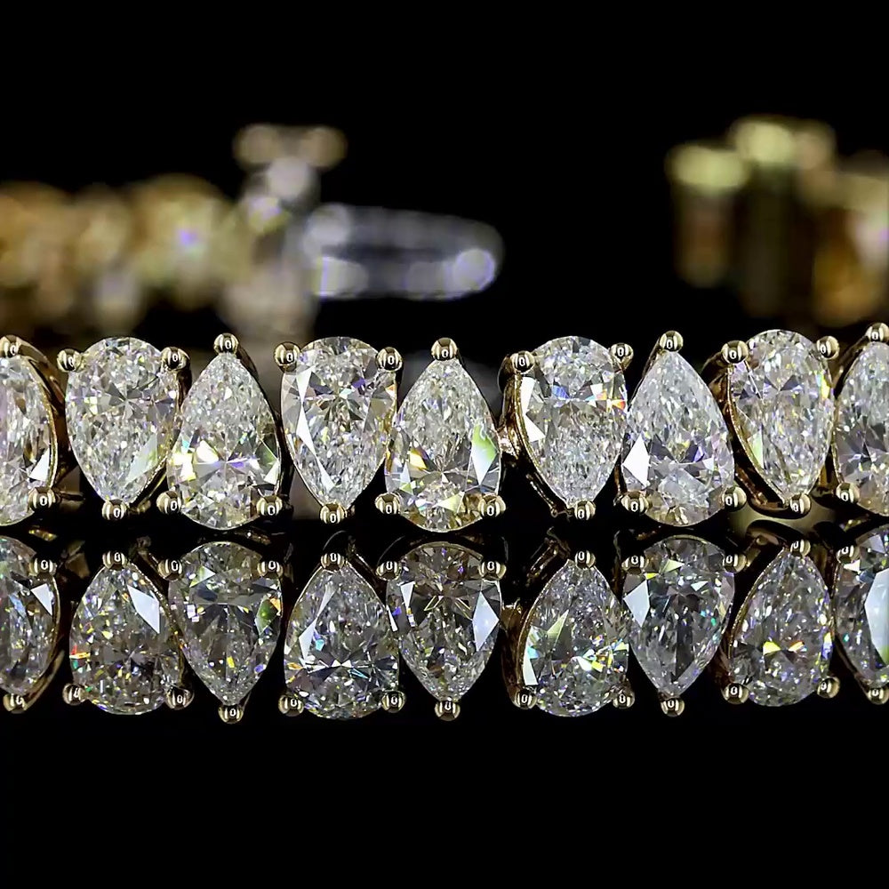 14K Yellow Gold 7.5" Tennis Bracelet with North-South Pear Shape Lab Diamonds - 9.15 Carats Total Diamond Weight - Covaloro Fine Jewelry