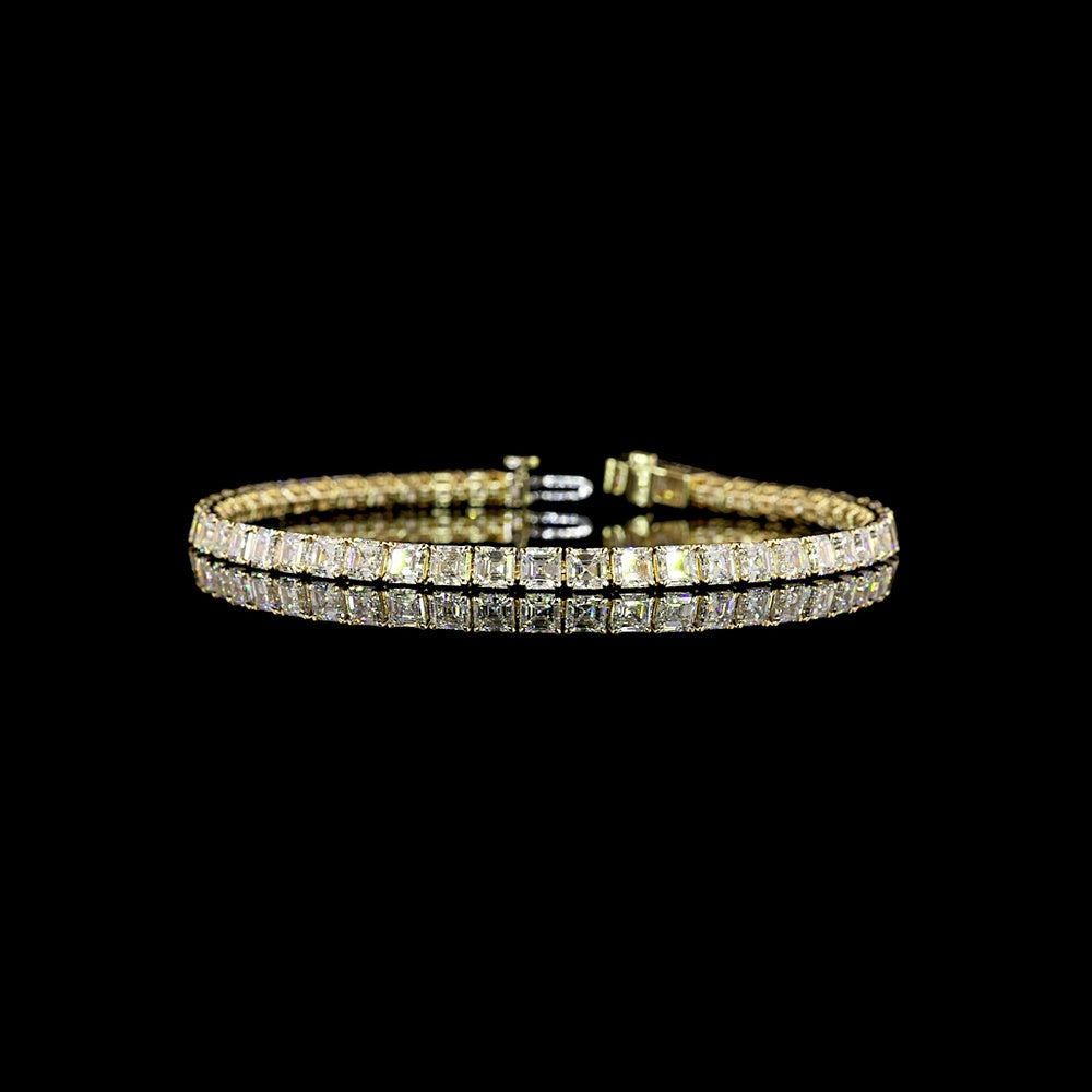14K Yellow Gold 7.5" Tennis Bracelet with Prong-Set Asscher Cut Lab Diamonds - 10.50 Carats Total Diamond Weight - Covaloro Fine Jewelry