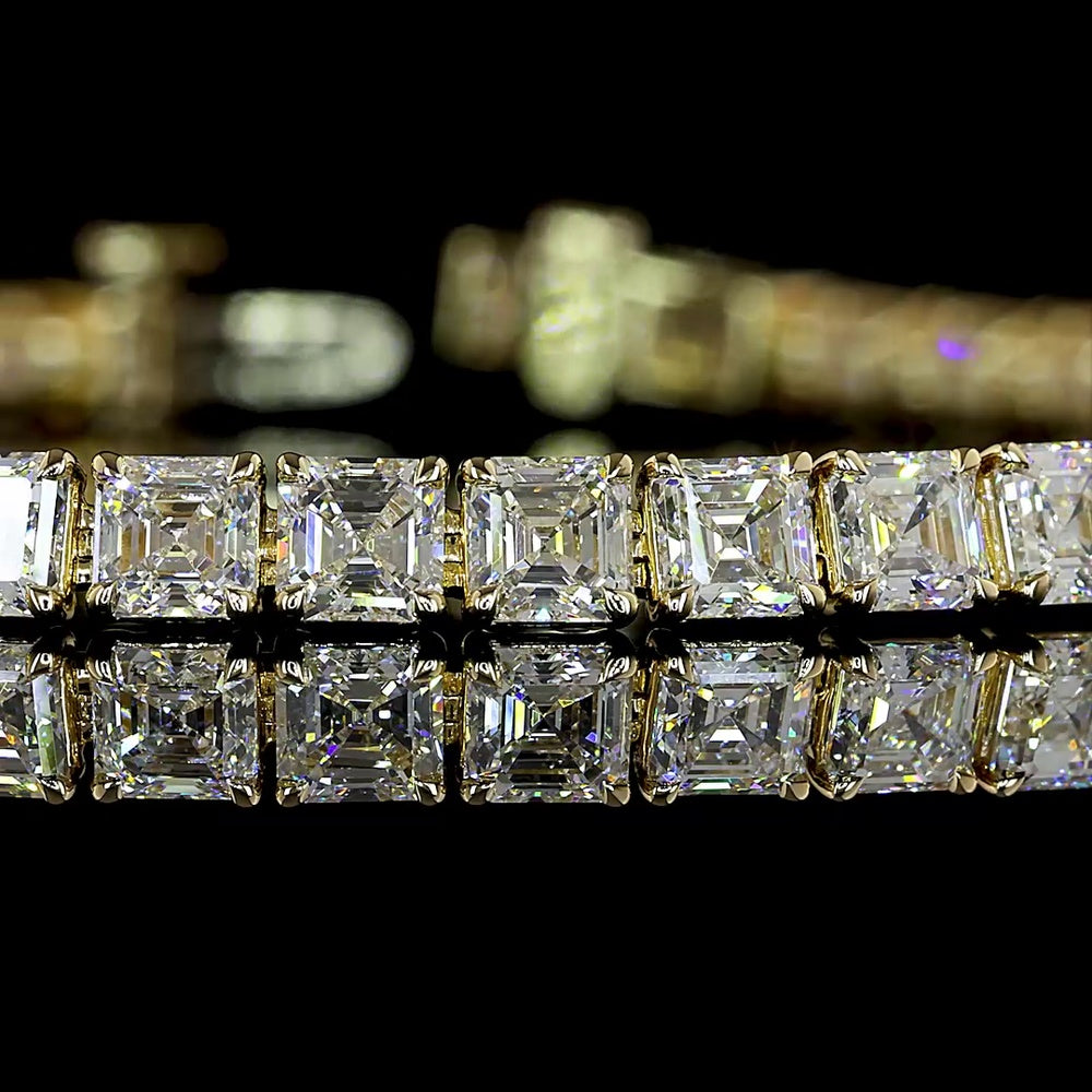 14K Yellow Gold 7.5" Tennis Bracelet with Prong-Set Asscher Cut Lab Diamonds - 10.50 Carats Total Diamond Weight - Covaloro Fine Jewelry