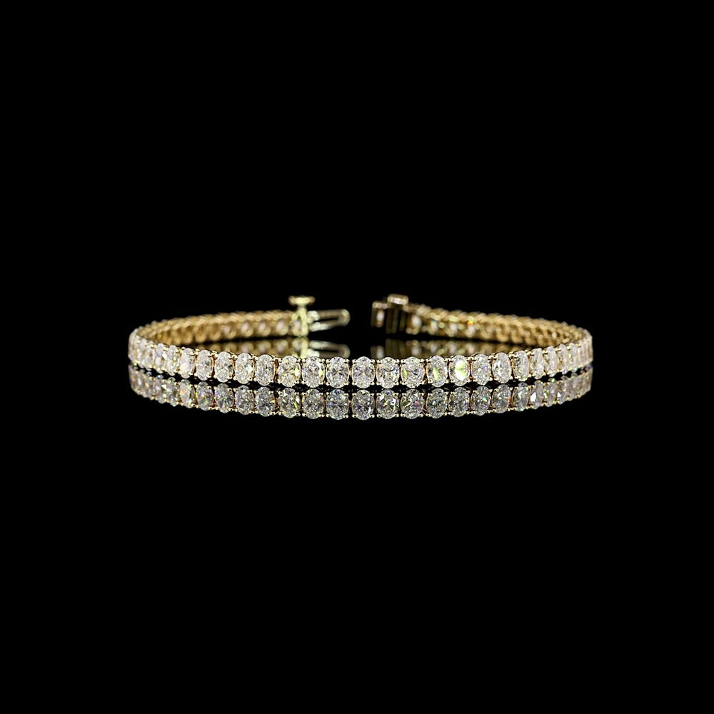 14K Yellow Gold 7.5" Tennis Bracelet with Prong Set Oval Cut Lab Diamonds - 6.76 Carat Total Diamond Weight - Covaloro Fine Jewelry