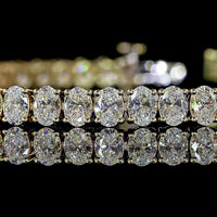 14K Yellow Gold 7.5" Tennis Bracelet with Prong Set Oval Cut Lab Diamonds - 6.76 Carat Total Diamond Weight - Covaloro Fine Jewelry