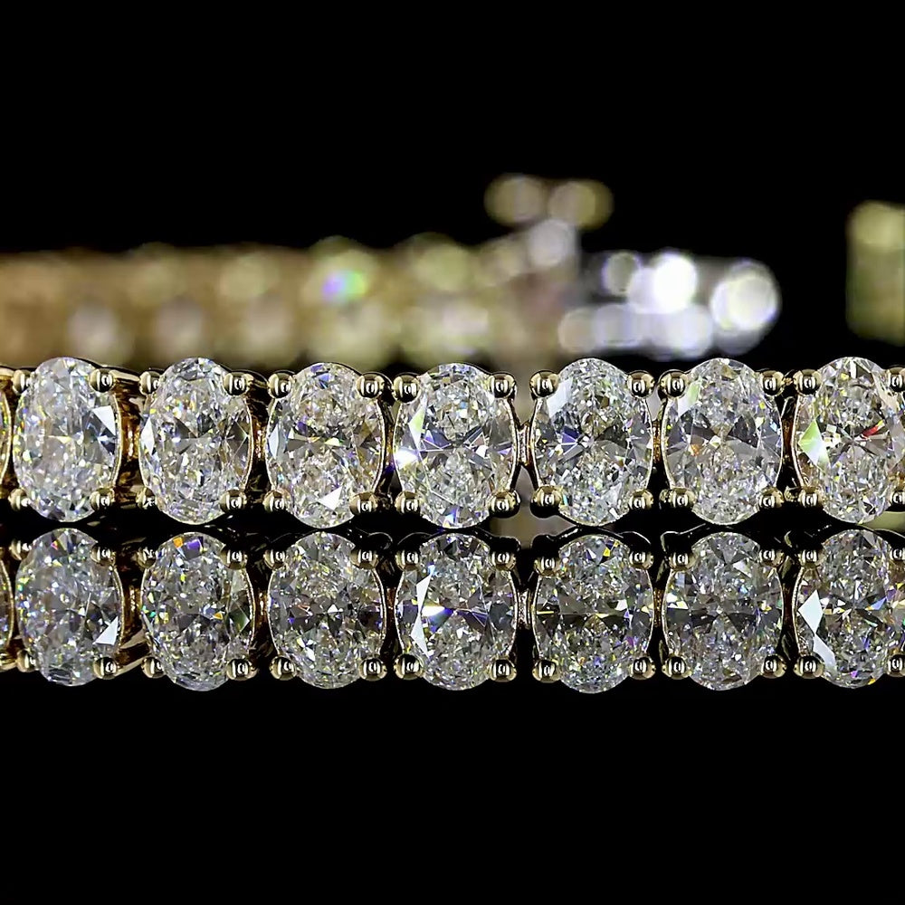 14K Yellow Gold 7.5" Tennis Bracelet with Prong Set Oval Cut Lab Diamonds - 6.76 Carat Total Diamond Weight - Covaloro Fine Jewelry