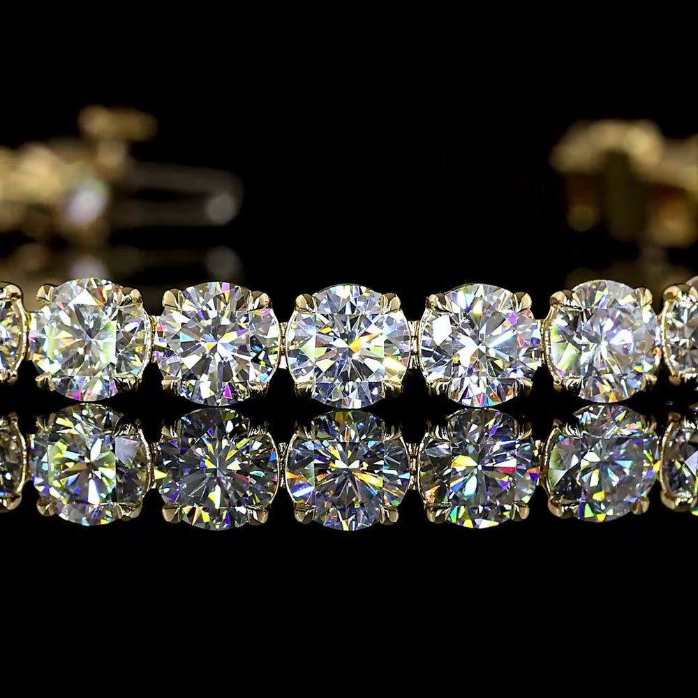 14K Yellow Gold 7.5" Tennis Bracelet with Round Brilliant and Marquise Lab Diamonds - 13.49 Carat Total Diamond Weight - Covaloro Fine Jewelry