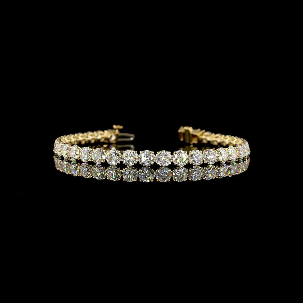 14K Yellow Gold 7.5" Tennis Bracelet with Round Brilliant and Marquise Lab Diamonds - 13.49 Carat Total Diamond Weight - Covaloro Fine Jewelry