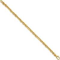 14K Yellow Gold 7.5" Textured and Polished Oval & Round Link Chain Bracelet - 4.95mm Width by 0