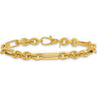 14K Yellow Gold 7.5" Textured and Polished Oval & Round Link Chain Bracelet - 4.95mm Width by 0