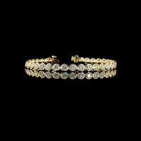 14K Yellow Gold 7.55 Carat Tennis Bracelet with Bezel Set Round Brilliant Cut Natural Diamonds - E-F Color, VS+ Clarity - Covaloro Fine Jewelry