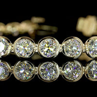 14K Yellow Gold 7.55 Carat Tennis Bracelet with Bezel Set Round Brilliant Cut Natural Diamonds - E-F Color, VS+ Clarity - Covaloro Fine Jewelry
