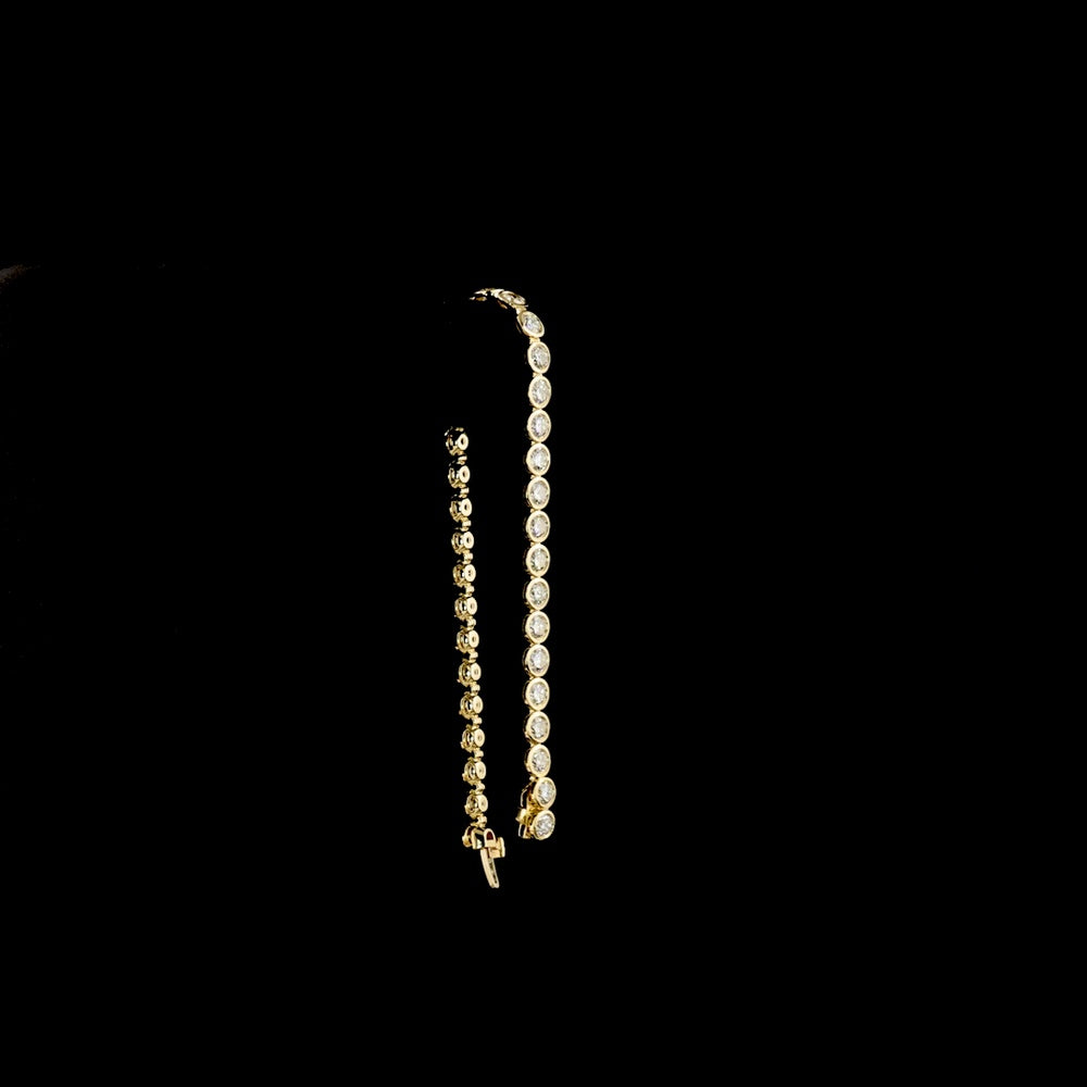 14K Yellow Gold 7.55 Carat Tennis Bracelet with Bezel Set Round Brilliant Cut Natural Diamonds - E-F Color, VS+ Clarity - Covaloro Fine Jewelry