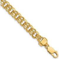 14K Yellow Gold 7.5mm Diamond-Cut Solid Heavy Double Link 8" Charm Bracelet by Oro Pregiato