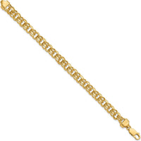 14K Yellow Gold 7.5mm Diamond-Cut Solid Heavy Double Link 8" Charm Bracelet by Oro Pregiato