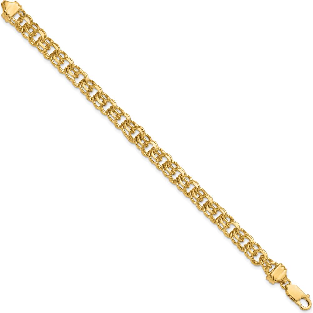 14K Yellow Gold 7.5mm Diamond-Cut Solid Heavy Double Link 8" Charm Bracelet by Oro Pregiato