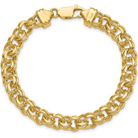14K Yellow Gold 7.5mm Diamond-Cut Solid Heavy Double Link 8" Charm Bracelet by Oro Pregiato