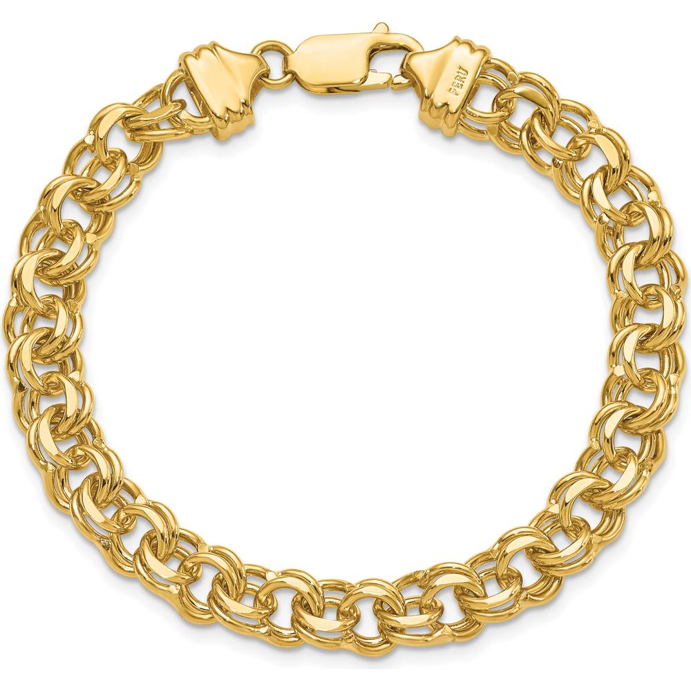 14K Yellow Gold 7.5mm Diamond-Cut Solid Heavy Double Link 8" Charm Bracelet by Oro Pregiato