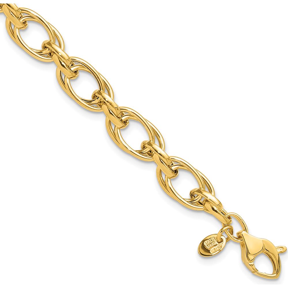 14K Yellow Gold 7.5mm Fancy Double Link Bracelet - Polished Finish, 8" Length by 0