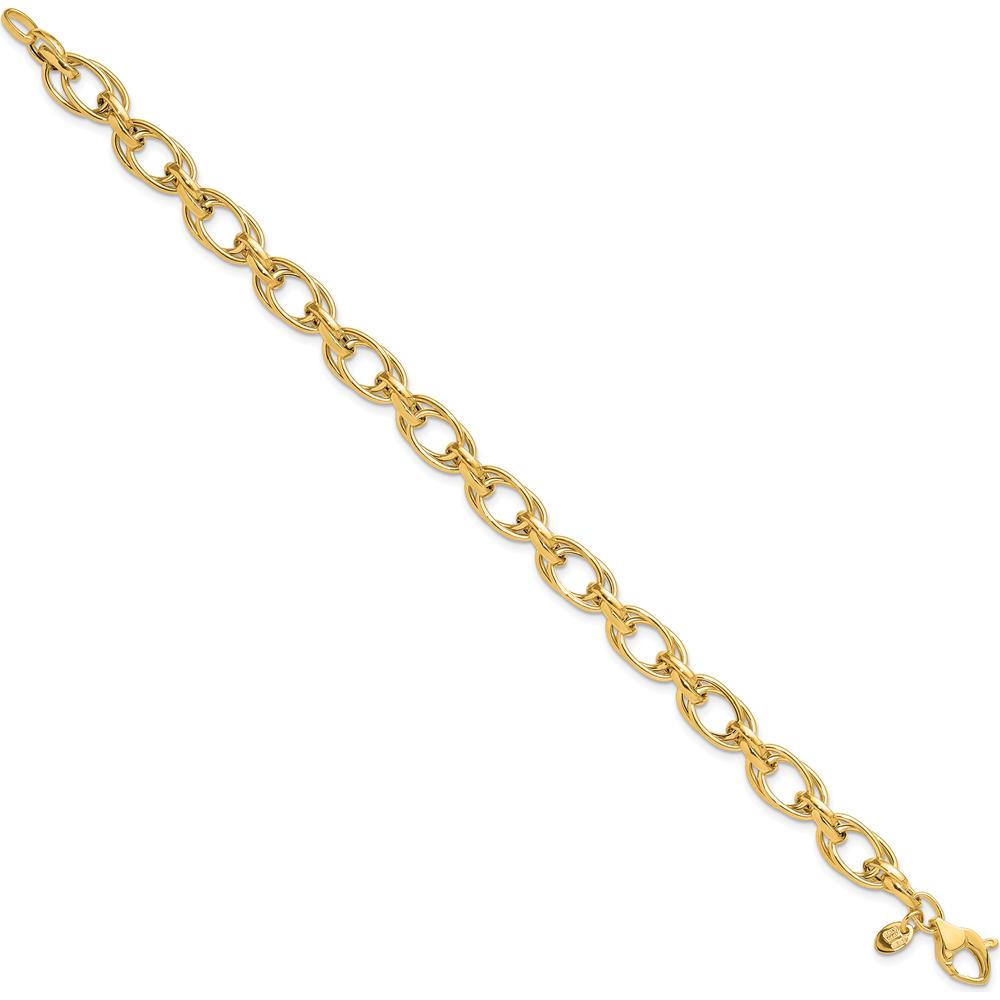 14K Yellow Gold 7.5mm Fancy Double Link Bracelet - Polished Finish, 8" Length by 0