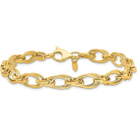 14K Yellow Gold 7.5mm Fancy Double Link Bracelet - Polished Finish, 8" Length by 0