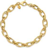 14K Yellow Gold 7.5mm Fancy Double Link Bracelet - Polished Finish, 8" Length by 0