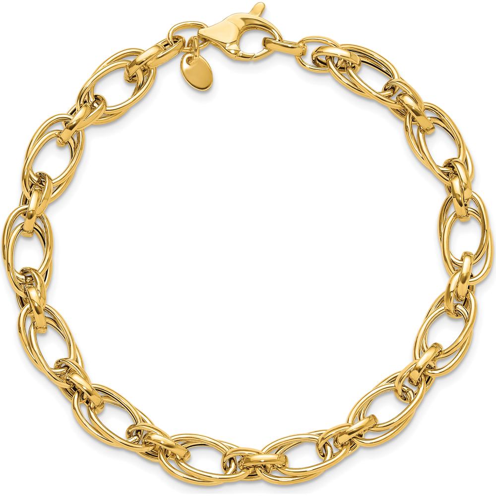 14K Yellow Gold 7.5mm Fancy Double Link Bracelet - Polished Finish, 8" Length by 0