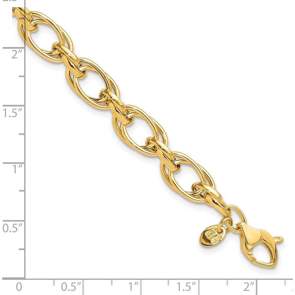 14K Yellow Gold 7.5mm Fancy Double Link Bracelet - Polished Finish, 8" Length by 0