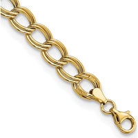 14K Yellow Gold 7.5mm Polished Double Link Bracelet with Fancy Lobster Clasp - 7.5" Length by 0