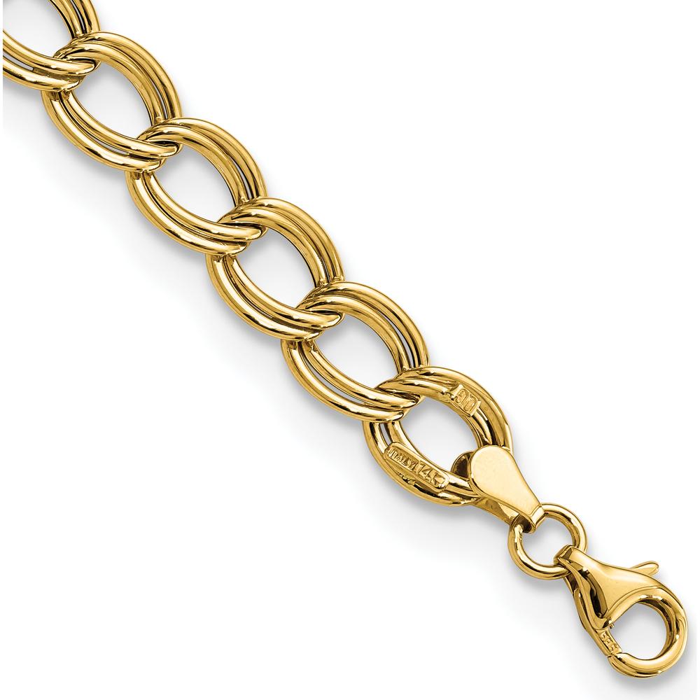 14K Yellow Gold 7.5mm Polished Double Link Bracelet with Fancy Lobster Clasp - 7.5" Length by 0