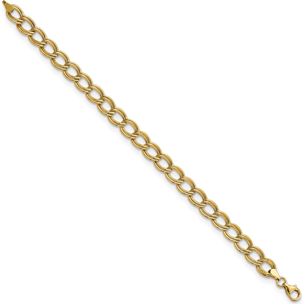 14K Yellow Gold 7.5mm Polished Double Link Bracelet with Fancy Lobster Clasp - 7.5" Length by 0