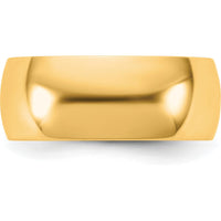 14K Yellow Gold 7.5mm Polished Half Round Wedding Band - Size 12 by Luciano & Cie
