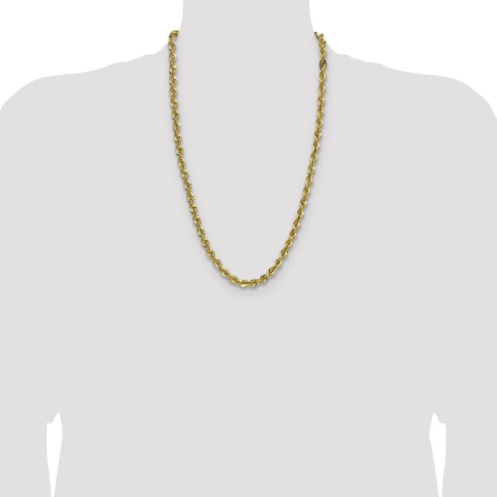 14K Yellow Gold 7.5mm Regular Rope Chain - 26" with Fancy Lobster Clasp