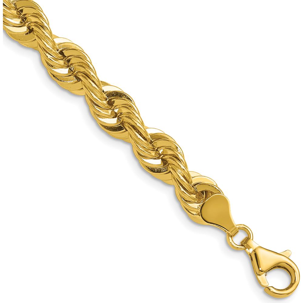 14K Yellow Gold 7.5mm Rope Chain Necklace with Polished Finish and Lobster Clasp