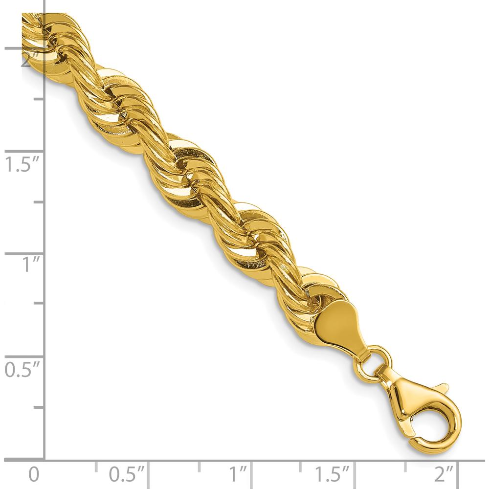 14K Yellow Gold 7.5mm Rope Chain Necklace with Polished Finish and Lobster Clasp