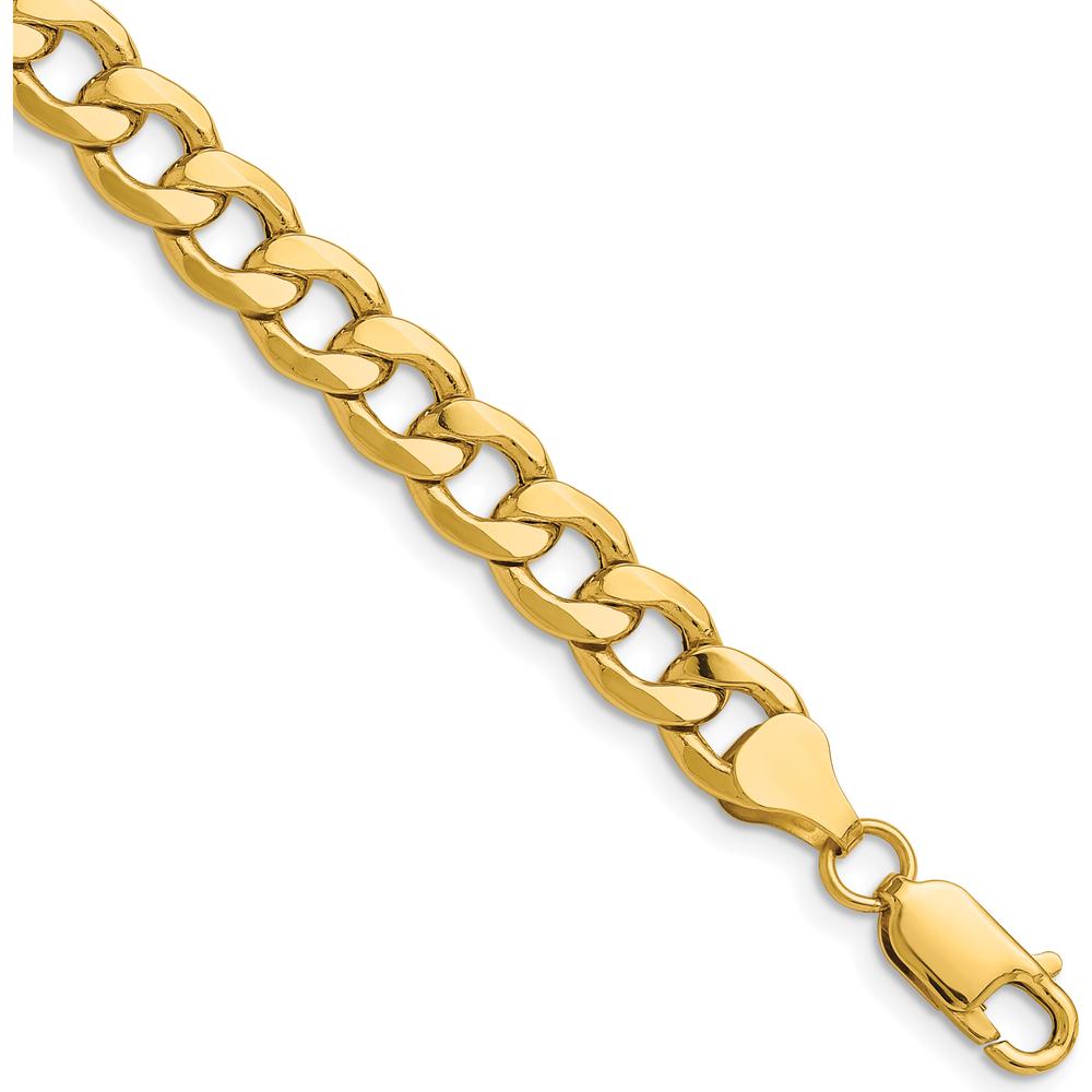 14K Yellow Gold 7.5mm Semi-Solid Curb Chain Bracelet - 9 inches by Oro Pregiato