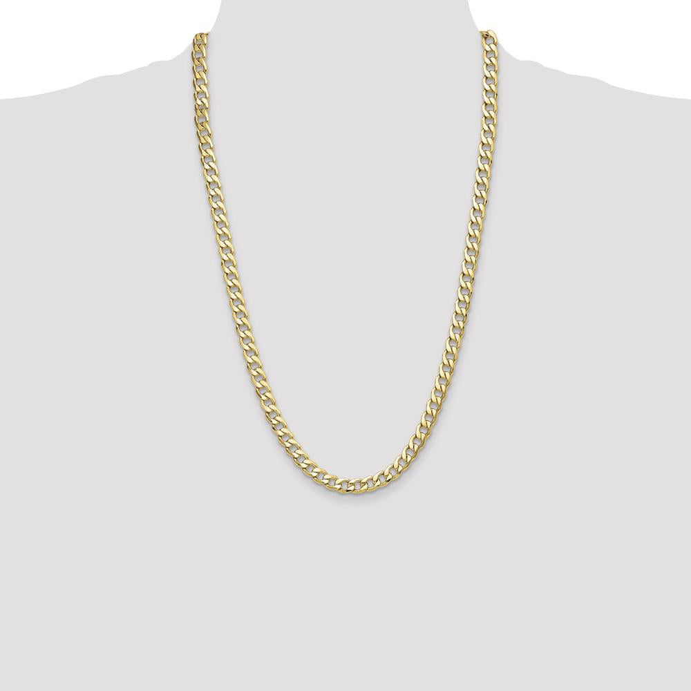 14K Yellow Gold 7.5mm Semi-Solid Curb Chain Necklace - 26 inches by Oro Pregiato