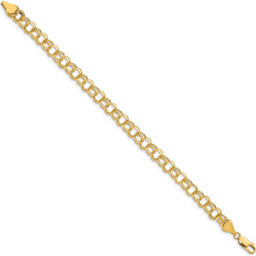 14K Yellow Gold 7.5mm Solid Double Link 7" Charm Bracelet by Oro Pregiato