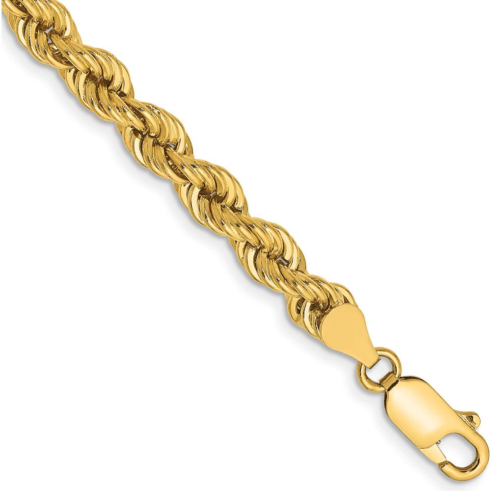 14K Yellow Gold 7" 5mm Solid Rope Chain Bracelet with Lobster Clasp