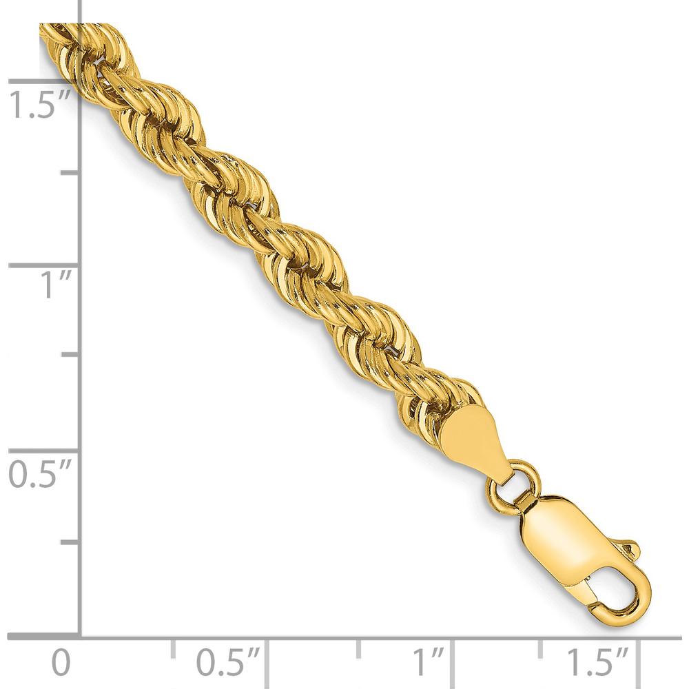 14K Yellow Gold 7" 5mm Solid Rope Chain Bracelet with Lobster Clasp