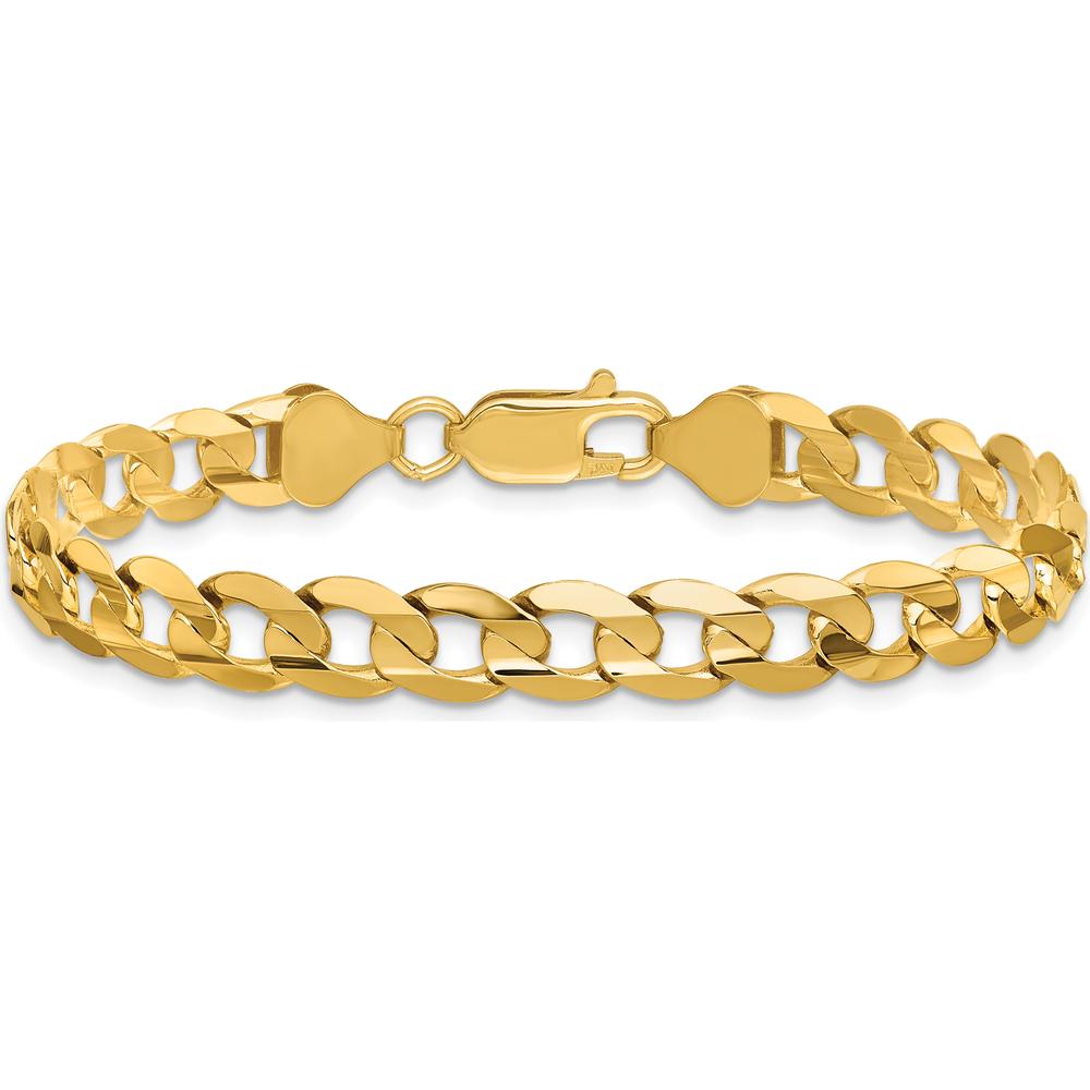 14K Yellow Gold 7" 6.75mm Concave Curb Bracelet with Lobster Clasp by Oro Pregiato
