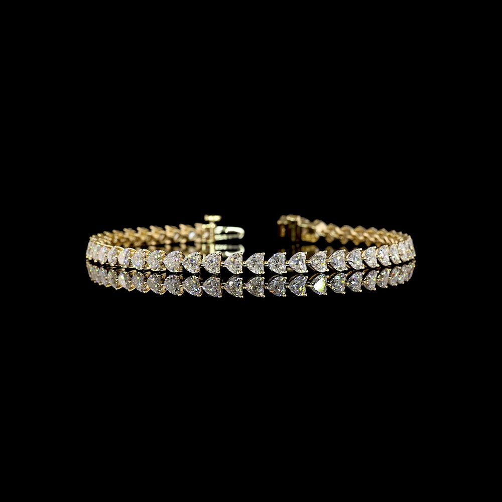14K Yellow Gold 7.63 Carats Heart-Shape Diamond Tennis Bracelet with East-West Prong Set Lab Grown Diamonds - 47 Stones, E-F Color VS1 Clarity - Covaloro Fine Jewelry