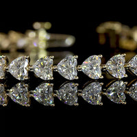 14K Yellow Gold 7.63 Carats Heart-Shape Diamond Tennis Bracelet with East-West Prong Set Lab Grown Diamonds - 47 Stones, E-F Color VS1 Clarity - Covaloro Fine Jewelry