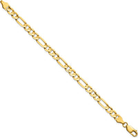 14K Yellow Gold 7" 6mm Concave Open Figaro Chain Bracelet with Lobster Clasp by Oro Pregiato