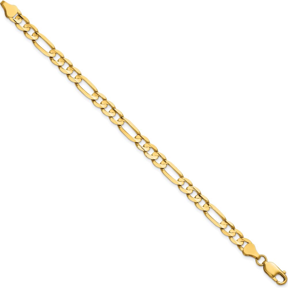 14K Yellow Gold 7" 6mm Concave Open Figaro Chain Bracelet with Lobster Clasp by Oro Pregiato