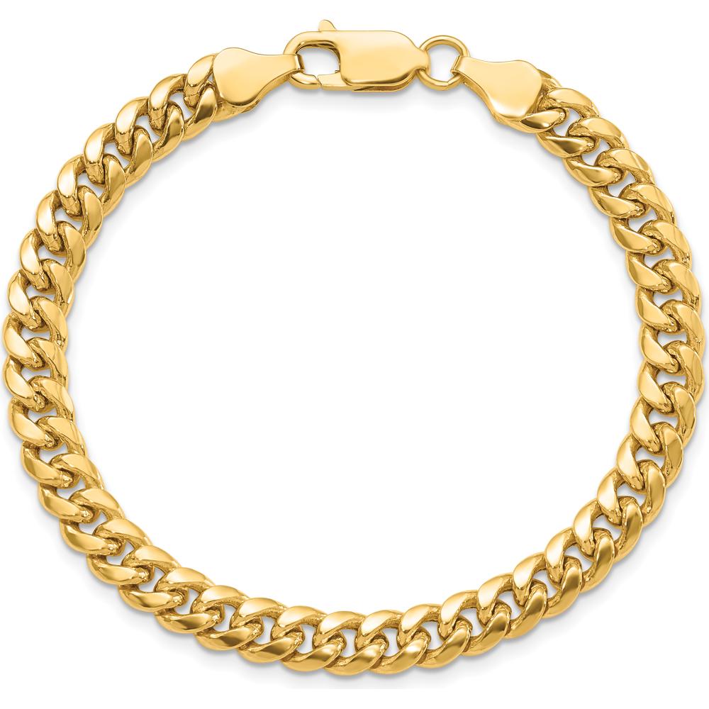 14K Yellow Gold 7" 6mm Semi-Solid Miami Cuban Bracelet with Lobster Clasp by Oro Pregiato