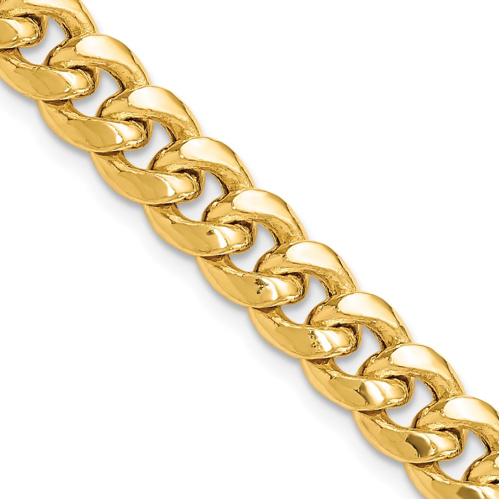 14K Yellow Gold 7" 7.3mm Semi-Solid Miami Cuban Bracelet with Lobster Clasp by Oro Pregiato