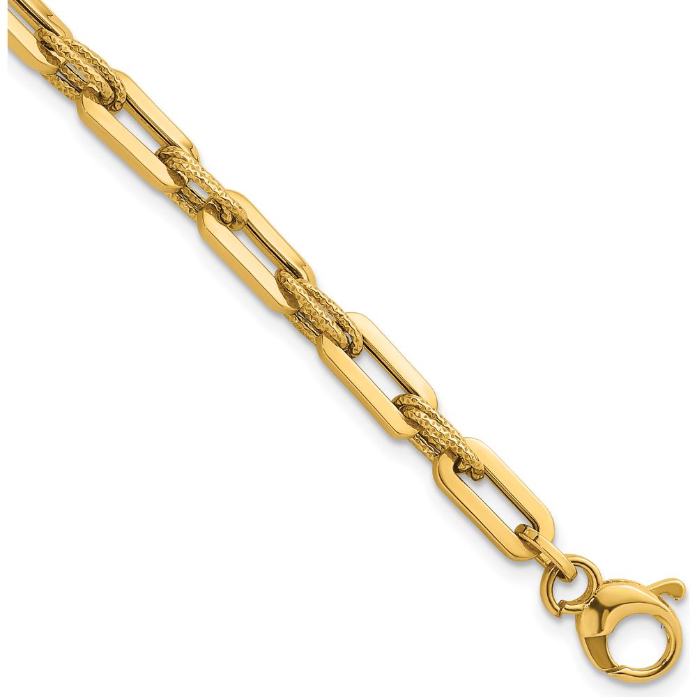 14K Yellow Gold 7.75" Double Fancy Link Bracelet with Polished and Textured Links - 4.8mm by 0
