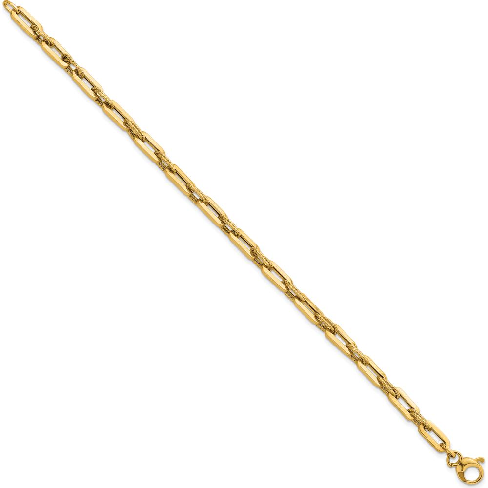 14K Yellow Gold 7.75" Double Fancy Link Bracelet with Polished and Textured Links - 4.8mm by 0