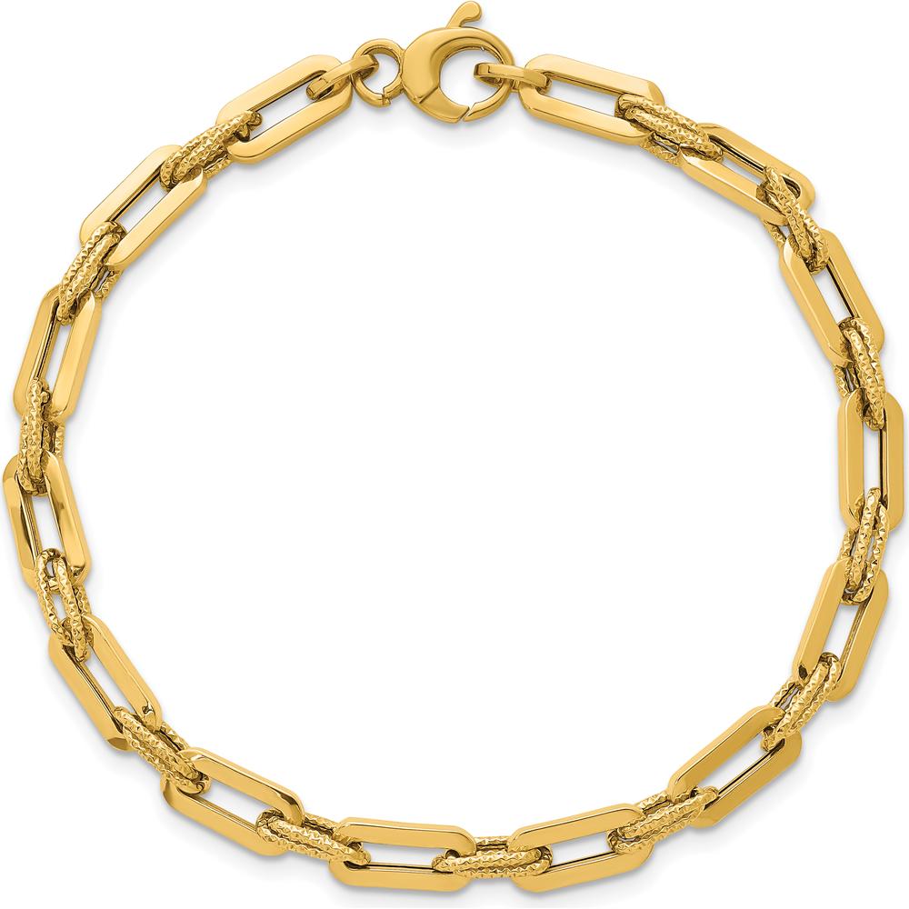 14K Yellow Gold 7.75" Double Fancy Link Bracelet with Polished and Textured Links - 4.8mm by 0