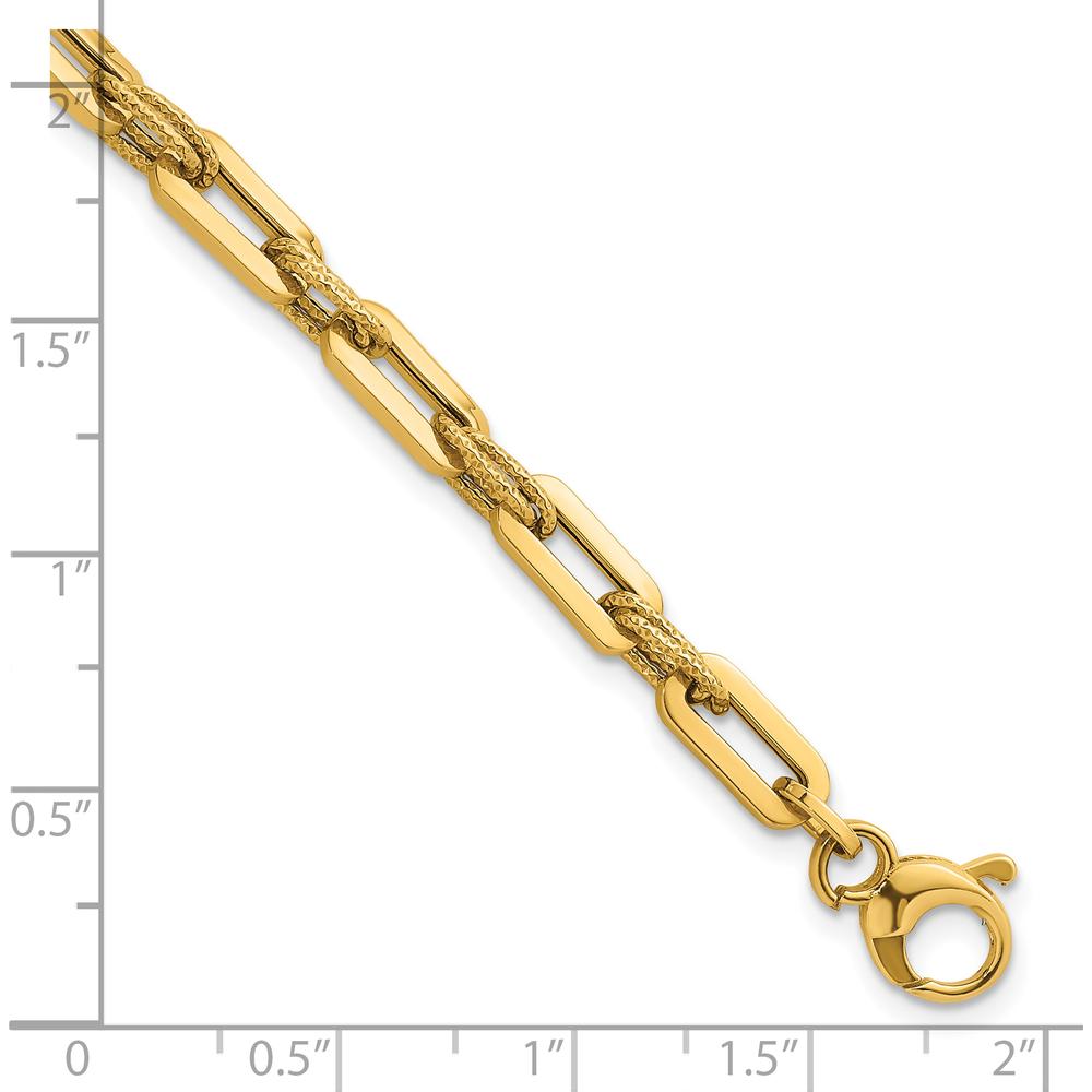 14K Yellow Gold 7.75" Double Fancy Link Bracelet with Polished and Textured Links - 4.8mm by 0