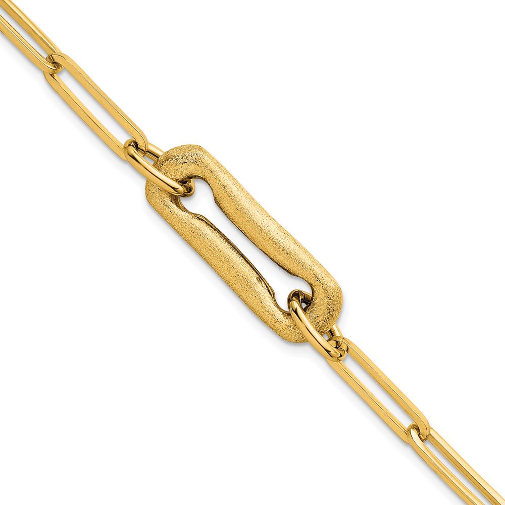 14K Yellow Gold 7.75" Paperclip Link Bracelet with Polished and Brushed Finish - 10.5mm Width by 0
