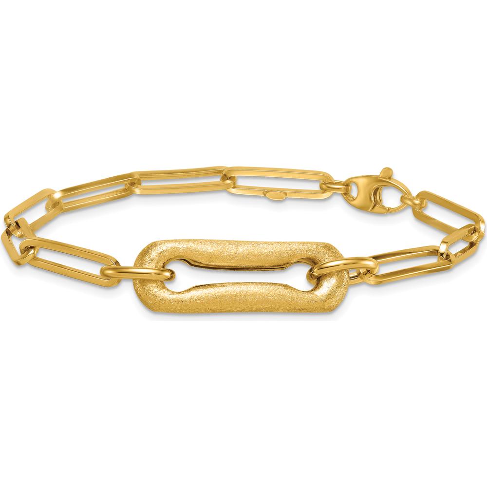 14K Yellow Gold 7.75" Paperclip Link Bracelet with Polished and Brushed Finish - 10.5mm Width by 0