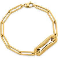 14K Yellow Gold 7.75" Paperclip Link Bracelet with Polished and Brushed Finish - 10.5mm Width by 0